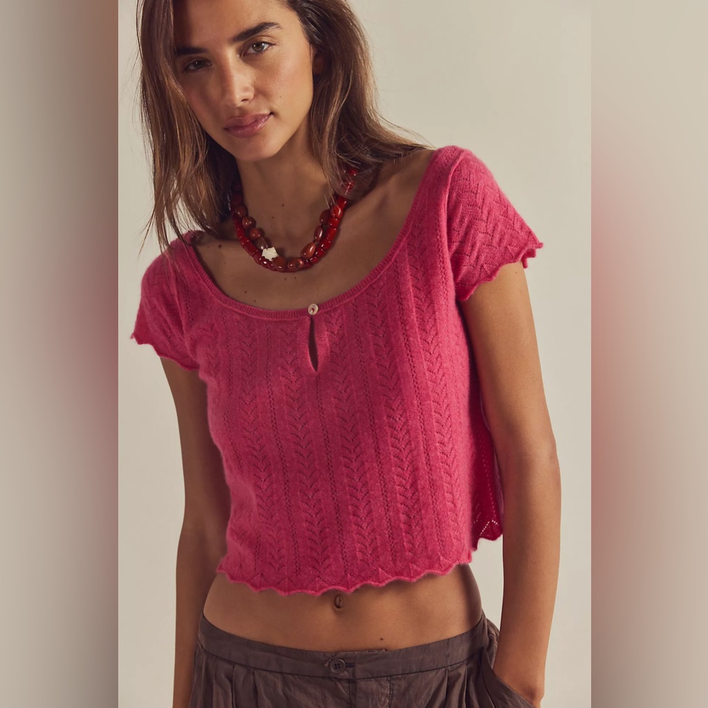 Nwt Free People Hera 100% Cashmere Pointelle Sweater In Calypso In Size S